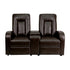 Brown Leather 2-Seat Home Theater Recliner With Storage Console