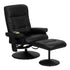 Massaging Black Leather Recliner and Ottoman with Leather Wrapped Base [BT-7320-MASS-BK-GG]
