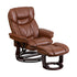 Flash Furniture Contemporary Brown Vintage Leather Recliner And Ottoman With Swiveling Mahogany Wood Base BT-7821-VIN-GG