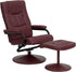 Contemporary Burgundy Leather Recliner and Ottoman with Leather Wrapped Base [BT-7862-BURG-GG]