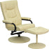 Contemporary Cream Leather Recliner and Ottoman with Leather Wrapped Base [BT-7862-CREAM-GG]