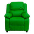 Flash Furniture Deluxe Heavily Padded Contemporary Green Vinyl Kids Recliner with Storage Arms and Headrest