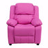 Flash Furniture Deluxe Heavily Padded Contemporary Embroidered Hot Pink Vinyl Kids Recliner with Storage Arms