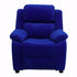 Flash Furniture Deluxe Heavily Padded Contemporary Embroidered Blue Microfiber Kids Recliner with Storage Arms