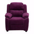 Flash Furniture Deluxe Heavily Padded Contemporary Embroidered Purple Microfiber Kids Recliner with Storage Arms