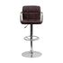Contemporary Brown Quilted Vinyl Adjustable Height Bar Stool With Arms And Chrome Base