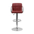 Contemporary Burgundy Quilted Vinyl Adjustable Height Bar Stool With Arms And Chrome Base