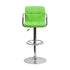 Contemporary Green Quilted Vinyl Adjustable Height Bar Stool With Arms And Chrome Base