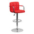 Flash Furniture Contemporary Red Quilted Vinyl Adjustable Height Bar Stool With Arms And Chrome Base
