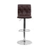 Contemporary Tufted Brown Vinyl Adjustable Height Bar Stool With Chrome Base