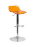 Flash Furniture Contemporary Transparent Modern Orange Acrylic Adjustable Height Barstool with Chrome Base -CH-88005-OR-GG