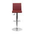 Contemporary Burgundy Vinyl Adjustable Height Bar Stool With Chrome Base