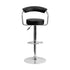 Contemporary Black Vinyl Adjustable Height Bar Stool With Arms And Chrome Base