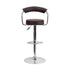 Contemporary Brown Vinyl Adjustable Height Bar Stool With Arms And Chrome Base