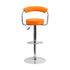 Contemporary Orange Vinyl Adjustable Height Bar Stool With Arms And Chrome Base