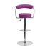 Flash Furniture Contemporary Purple Vinyl Adjustable Height Bar Stool With Arms And Chrome Base