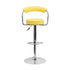 Contemporary Yellow Vinyl Adjustable Height Bar Stool With Arms And Chrome Base