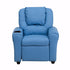 Flash Furniture Indoor Kids Recliner Cushion Sofa Chair with Cup Bottle Holder and Headrest Blue Vinyl