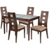 Hollister 5 Piece Walnut Wood Dining Table Set with Glass Top and Window Pane Back Wood Dining Chairs - Padded Seats