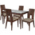 Winslow 5 Piece Walnut Wood Dining Table Set with Glass Top and Curved Slat Keyhole Back Wood Dining Chairs - Padded Seats