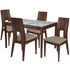 Winslow 5 Piece Walnut Wood Dining Table Set with Glass Top and Curved Slat Keyhole Back Wood Dining Chairs - Padded Seats