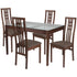 Highland 5 Piece Walnut Wood Dining Table Set with Glass Top and High Triple Window Pane Back Wood Dining Chairs - Padded Seats