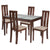 Gridley 5 Piece Walnut Wood Dining Table Set with Glass Top and Vertical Wide Slat Back Wood Dining Chairs - Padded Seats