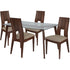 Rialto 5 Piece Walnut Wood Dining Table Set with Glass Top and Curved Slat Keyhole Back Wood Dining Chairs - Padded Seats