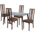 Clearview 5 Piece Walnut Wood Dining Table Set with Glass Top and High Triple Window Pane Back Wood Dining Chairs - Padded Seats