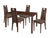 Harlesden 5 Piece Walnut Wood Dining Table Set with Curved Slat Wood Dining Chairs - Padded Seats