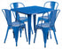 Flash Furniture 31.5"" Square Blue Metal Indoor Table Set with 4 Stack Chairs