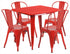 Flash Furniture 31.5"" Square Red Metal Indoor Table Set with 4 Stack Chairs