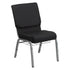 HERCULES Series 18.5"" Wide Black Patterned Fabric Church Chair with 4.25"" Thick Seat, Communion Cup Book Rack - Silver Vein Frame