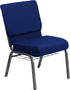 HERCULES Series 21"" Extra Wide Navy Blue Fabric Church Chair with 4"" Thick Seat, Communion Cup Book Rack - Silver Vein Frame