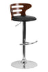 Flach Furniture Walnut Bentwood Adjustable Height Bar Stool with Black Vinyl Seat and Cutout Back [SD-2019-WAL-GG]