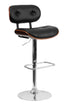 Flach Furniture Walnut Bentwood Adjustable Height Bar Stool with Button Tufted Black Vinyl Upholstery [SD-2228-WAL-GG]