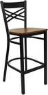 HERCULES Series Black 'X' Back Metal Restaurant Bar Stool - Cherry Wood Seat [XU-6F8BXBK-BAR-CHYW-GG]