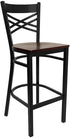 Flash Furniture HERCULES Series Black X Back Metal Restaurant Bar Stool with Mahogany Wood Seat