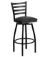 HERCULES Series Black Ladder Back Swivel Metal Bar Stool - Black Vinyl Seat [XU-6F8B-LADSWVL-BLKV-GG]