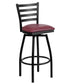 HERCULES Series Black Ladder Back Swivel Metal Bar Stool - Burgundy Vinyl Seat [XU-6F8B-LADSWVL-BURV-GG]