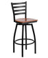 HERCULES Series Black Ladder Back Swivel Metal Bar Stool - Cherry Wood Seat [XU-6F8B-LADSWVL-CHYW-GG]
