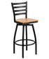 HERCULES Series Black Ladder Back Swivel Metal Bar Stool - Natural Wood Seat [XU-6F8B-LADSWVL-NATW-GG]
