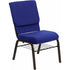 Offex 18.5"" Wide Navy Blue Fabric Church Chair with 4.25"" Thick Seat, Book Rack - Gold Vein Frame