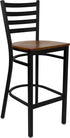 HERCULES Series Black Ladder Back Metal Restaurant Bar Stool - Cherry Wood Seat [XU-DG697BLAD-BAR-CHYW-GG]