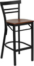 HERCULES Series Black Ladder Back Metal Restaurant Bar Stool - Cherry Wood Seat [XU-DG6R9BLAD-BAR-CHYW-GG]