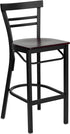 HERCULES Series Black Ladder Back Metal Restaurant Bar Stool - Mahogany Wood Seat [XU-DG6R9BLAD-BAR-MAHW-GG]