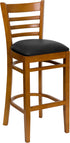 HERCULES Series Cherry Finished Ladder Back Wooden Restaurant Bar Stool - Black Vinyl Seat [XU-DGW0005BARLAD-CHY-BLKV-GG]