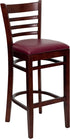 HERCULES Series Mahogany Finished Ladder Back Wooden Restaurant Bar Stool - Burgundy Vinyl Seat [XU-DGW0005BARLAD-MAH-BURV-GG]