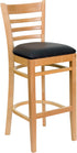 HERCULES Series Natural Wood Finished Ladder Back Wooden Restaurant Bar Stool - Black Vinyl Seat [XU-DGW0005BARLAD-NAT-BLKV-GG]