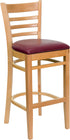 HERCULES Series Natural Wood Finished Ladder Back Wooden Restaurant Bar Stool - Burgundy Vinyl Seat [XU-DGW0005BARLAD-NAT-BURV-GG]
